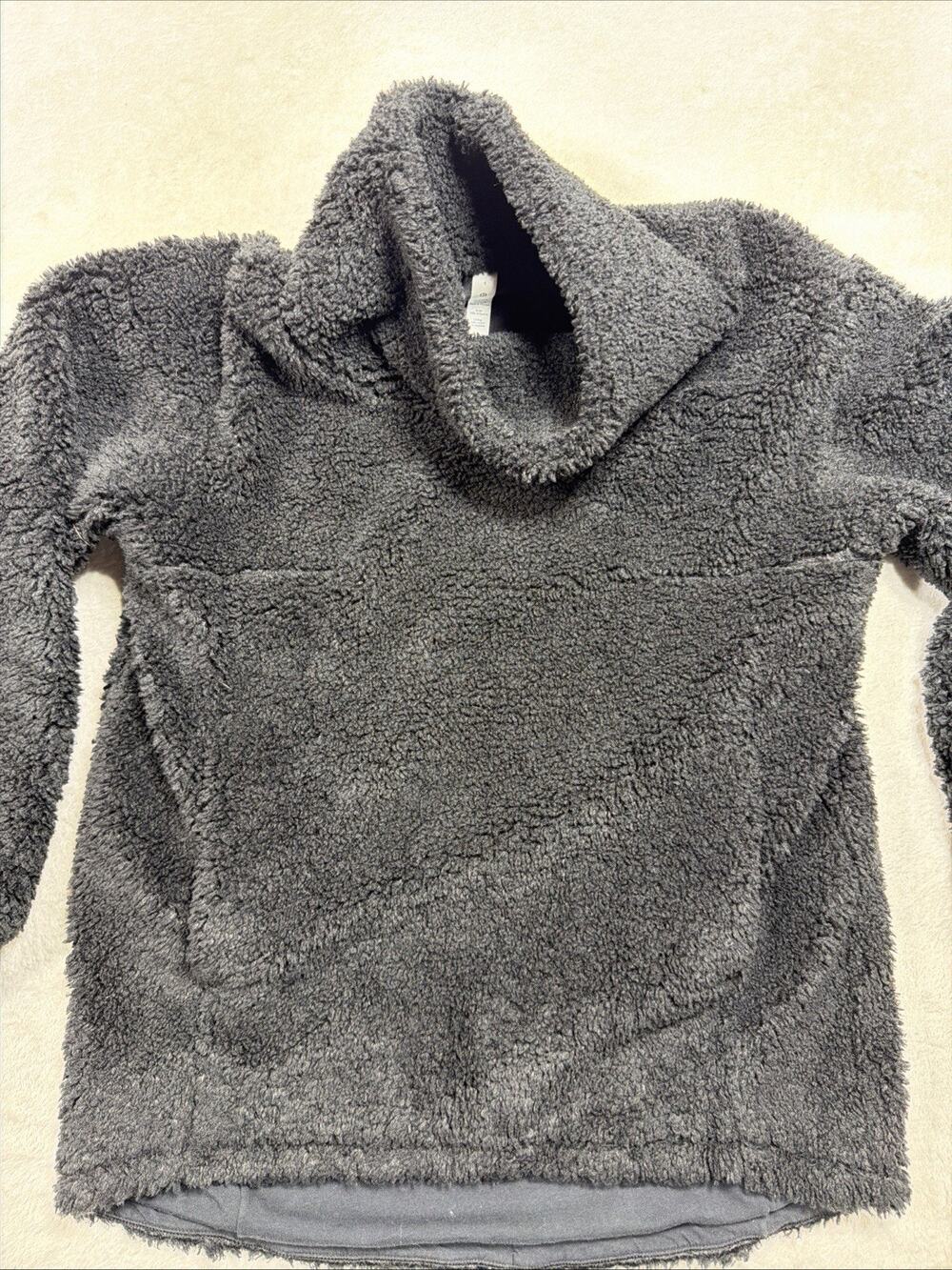 Lululemon Warm Down Sherpa Fleece Cowl Neck Pullover Black Teddy Sweater Sz 4